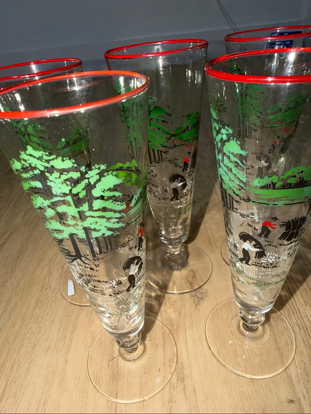 Vintage Libbey Pilsner Beer Glasses Set of 5 Amish Farm Currier & Ives Barware